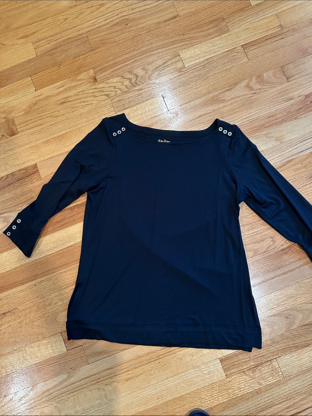Lilly Pulitzer Black Long Sleeve Boatneck Top with Grommet Detail